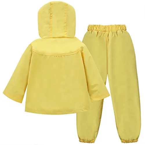 LZH Bambino Impermeabile Ragazza Pioggia Giacca con Cappuccio + Pantaloni Set, Yellow, 2-3 anni （100） miniatura 2