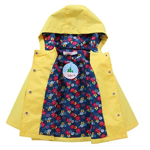 LZH Bambino Impermeabile Ragazza Pioggia Giacca con Cappuccio + Pantaloni Set, Yellow, 4-5 anni （120） miniatura 3