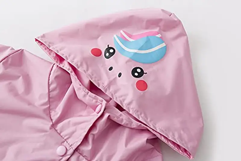 LZH Boys Raincoat Bambini Girls impermeabile con cappuccio, pantaloni giacca vestito leggero 2 pezzi set, dimensioni unisex 130/5-6 anni, Rosa-A miniatura 3