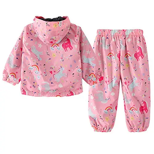 LZH Ragazzi Ragazze Impermeabile, Giacca Impermeabile con Cappuccio Cappotto Pantaloni Completi 2 PZ 1 miniatura 2