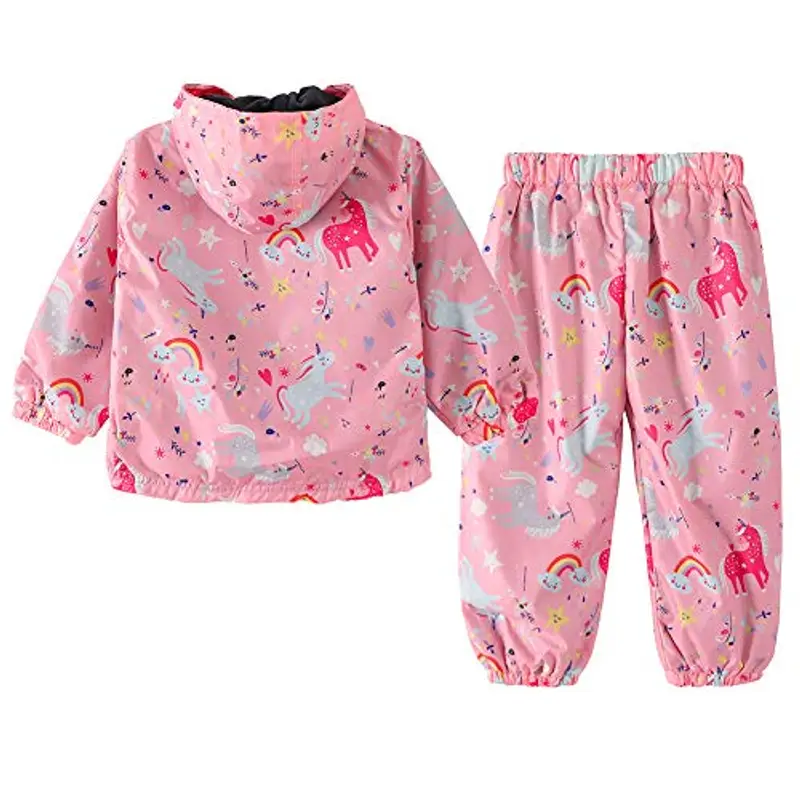 LZH Ragazzi Ragazze Impermeabile, Giacca Impermeabile con Cappuccio Cappotto Pantaloni Completi 2 PZ 2 miniatura 2