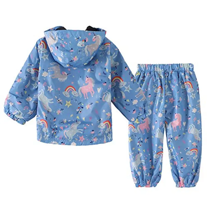 LZH Ragazzi Ragazze Impermeabile, Giacca Impermeabile con Cappuccio Cappotto Pantaloni Completi 2 PZ miniatura 2