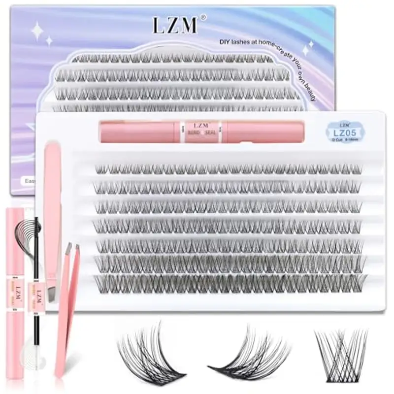 LZM Kit Extension Ciglia 168pcs Ciglia Finte Ciuffetti D Curl 8-16mm Ciglia Finte Naturali Con Lash Bond and Seal Banda