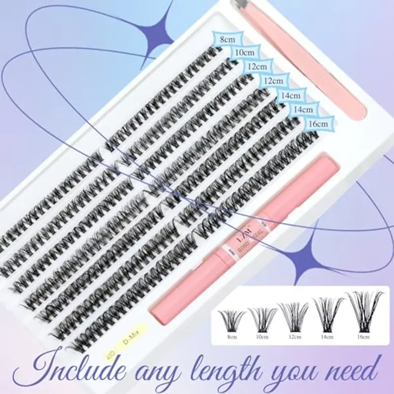 LZM Kit Extension Ciglia 280pcs Ciglia Finte Ciuffetti D Curl 8-16mm Ciglia Finte Naturali Con Lash Bond and Seal Banda miniatura 3
