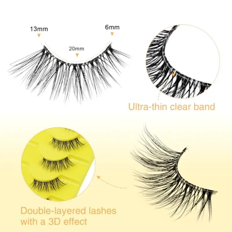 LZM Mezze Ciglia Finte 10 Paia Ciglia Finte Naturali Banda Sottile Trasparente Ciglia Finte Cat Eye Effetto 3D Half miniatura 3