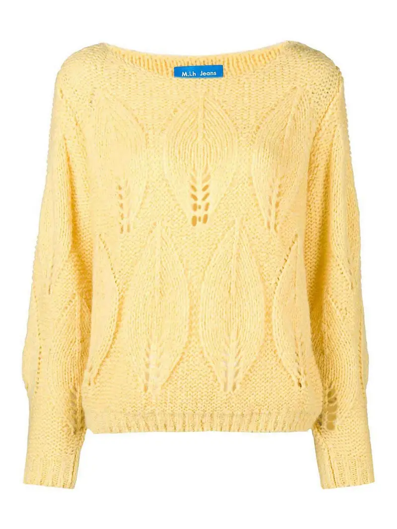 maglione con foglie di pizzo Giallo