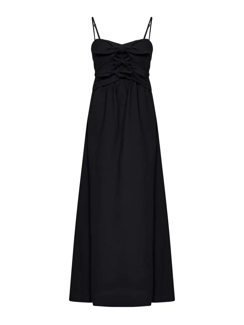 . Abito allungato a testura nera lunga Nero
