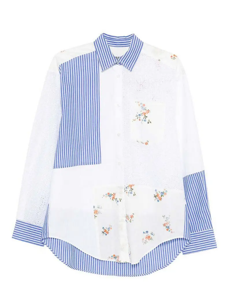 Camicia in popeline patchwork azzurra Bianco