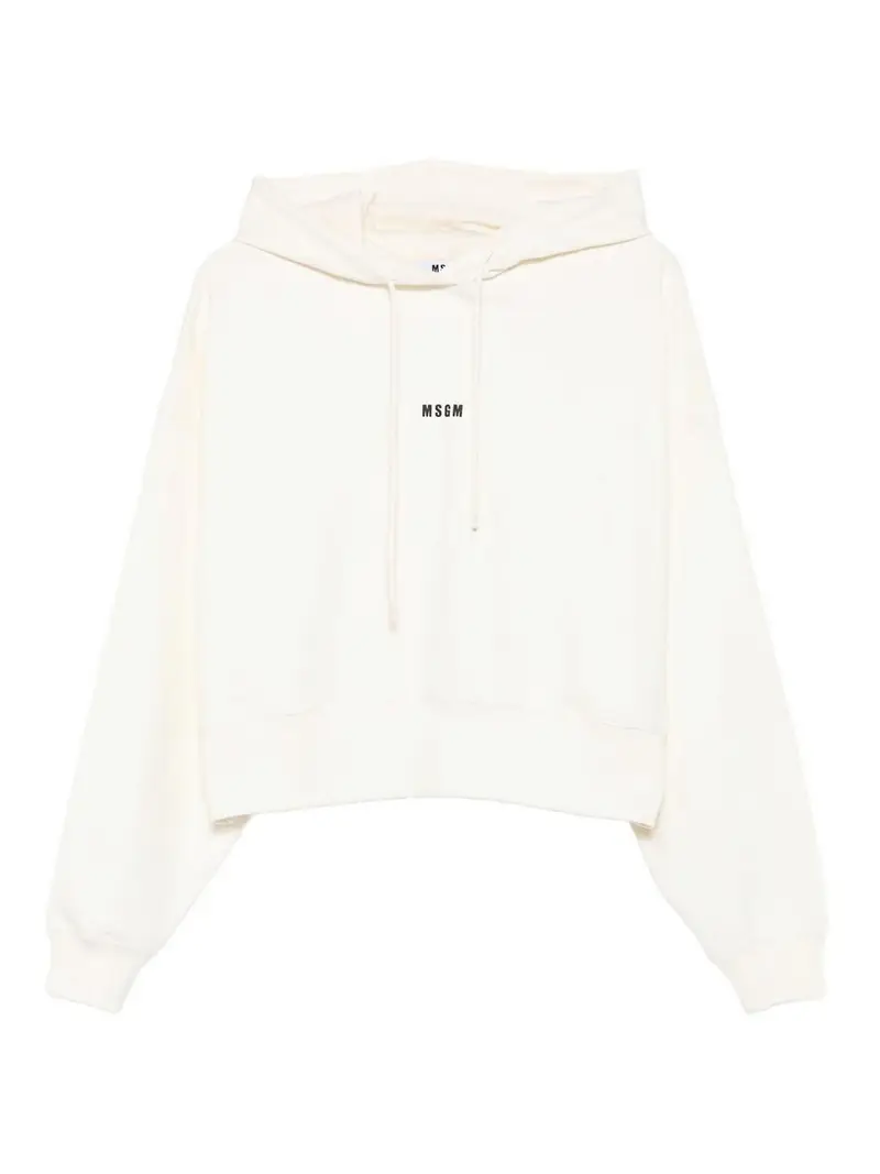 . Felpa con cappuccio di cotone nero con logo Bianco