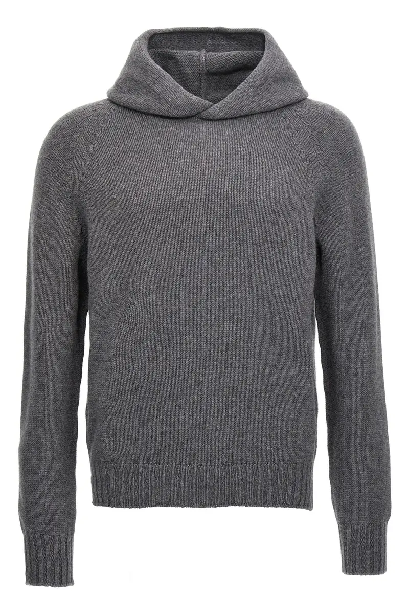 Maglione Con Cappuccio Lana Grigio