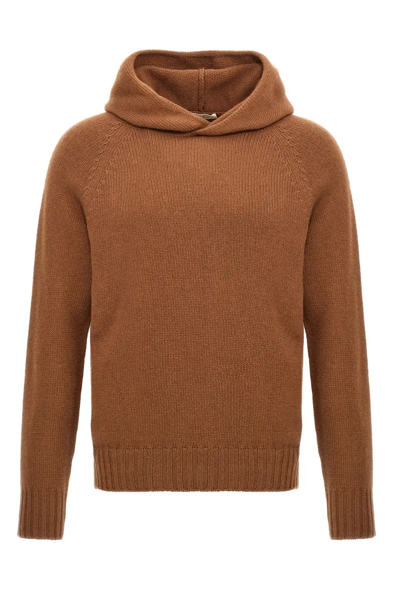 Maglione Con Cappuccio Lana Marrone