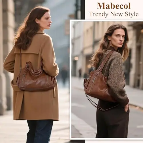Mabecol Borsa Shopper Donna PU Grande Capacità Elegante Vintage Tote Rigida a Mano e a Spalla con Tracolla Regolabile miniatura 2
