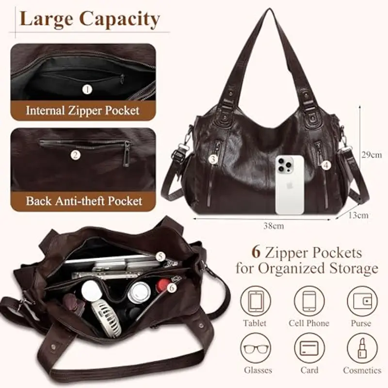 Mabecol Borsa Shopper Donna PU Grande Capacità Elegante Vintage Tote Rigida a Mano e a Spalla con Tracolla Regolabile miniatura 3