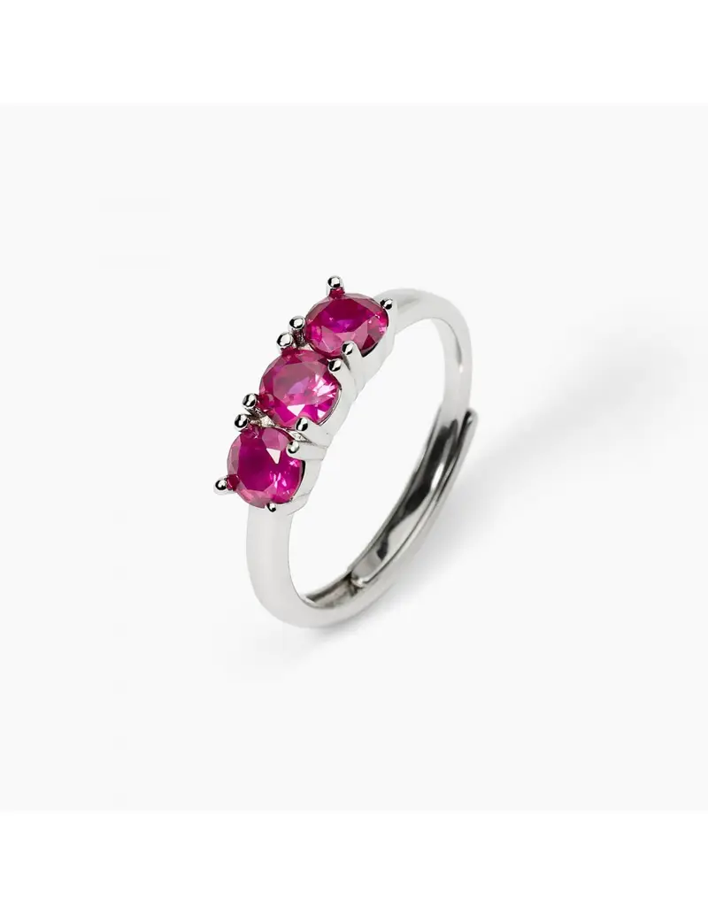Anello regolabile MABINA Trilogy 523389 in argento e 3 rubini sintetici