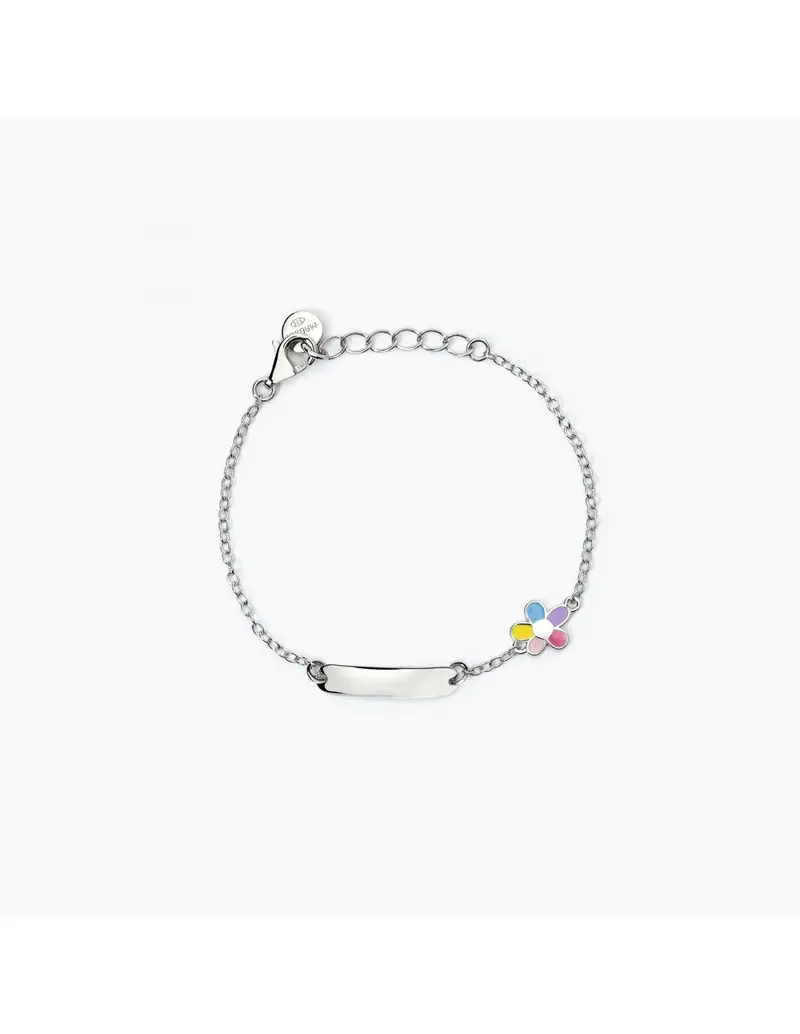 Bracciale neonato personalizzabile MABINA Bloom 533796 in argento con fiorellino smaltato