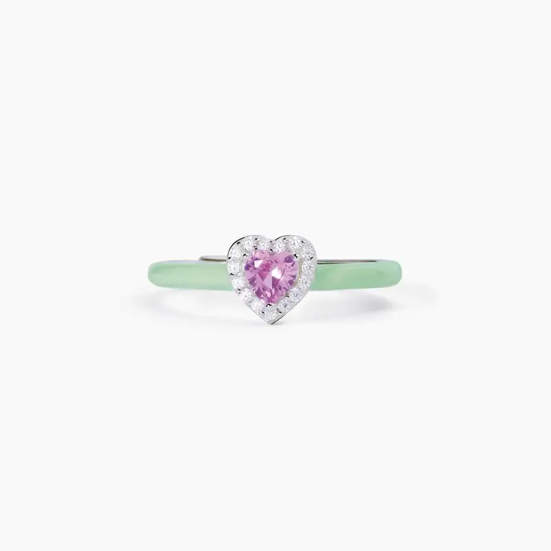 Anello In Argento Con Smalto Verde E Zircone Rosa Love Affair
