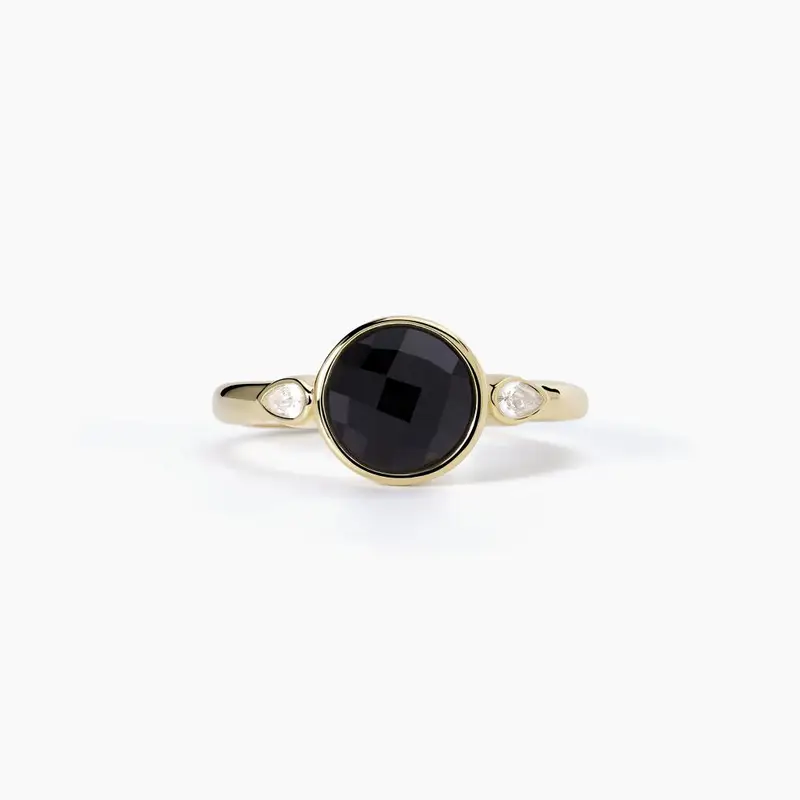 Anello In Argento Placcato Oro Con Agata Nera Colette