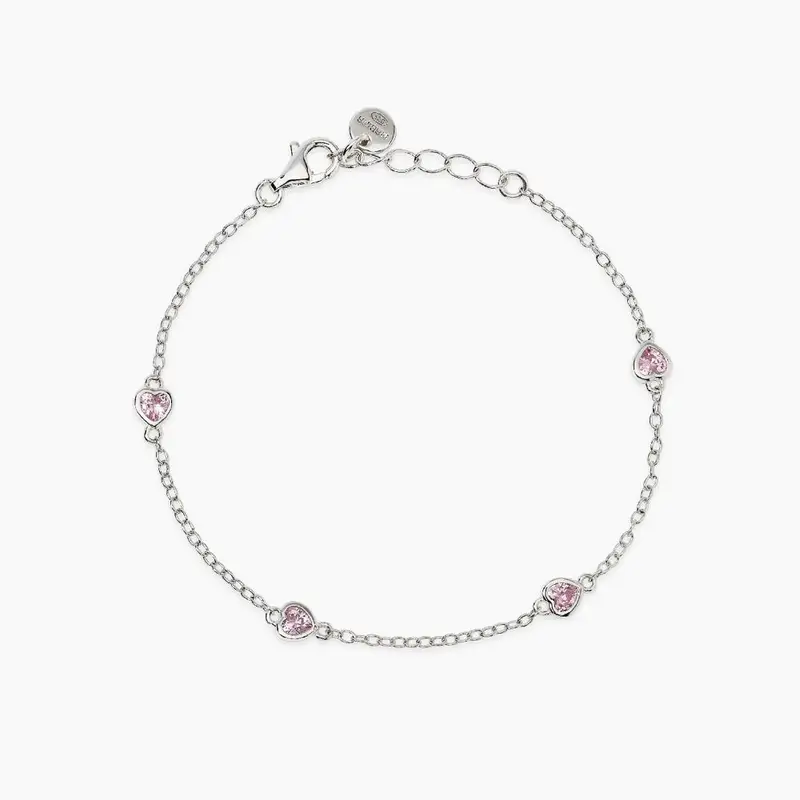 Bracciale Bambina In Argento Con Cuori In Zirconi Rosa Petit Cœur