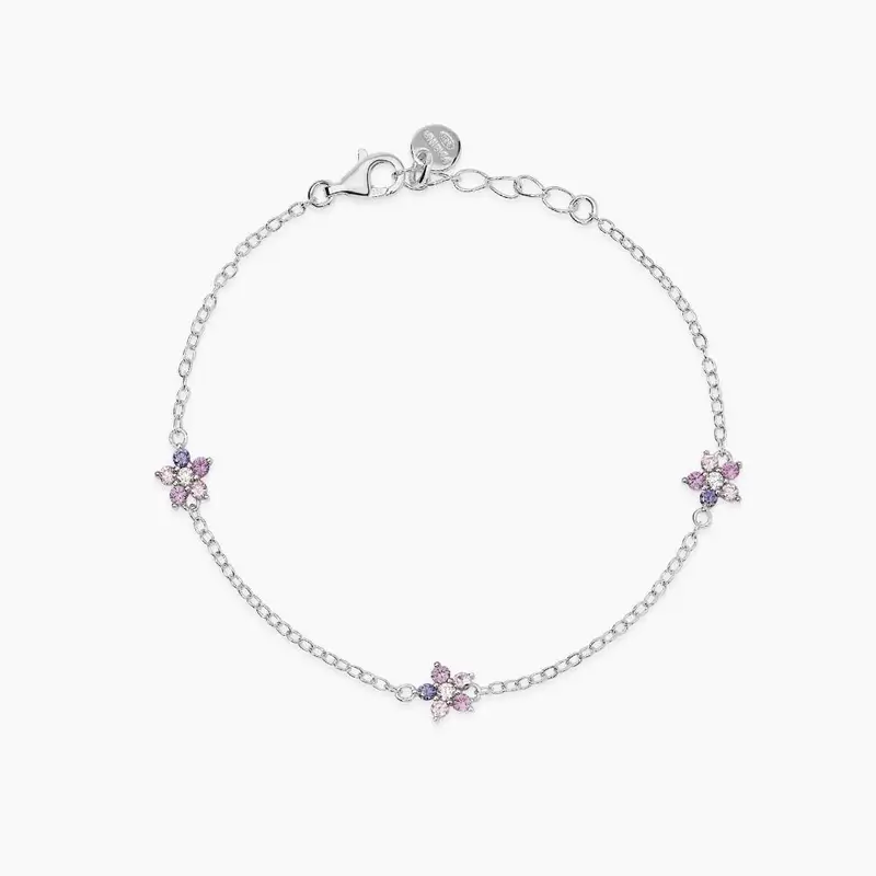 Bracciale Bambina In Argento Con Fiori Rosa Fun Flower