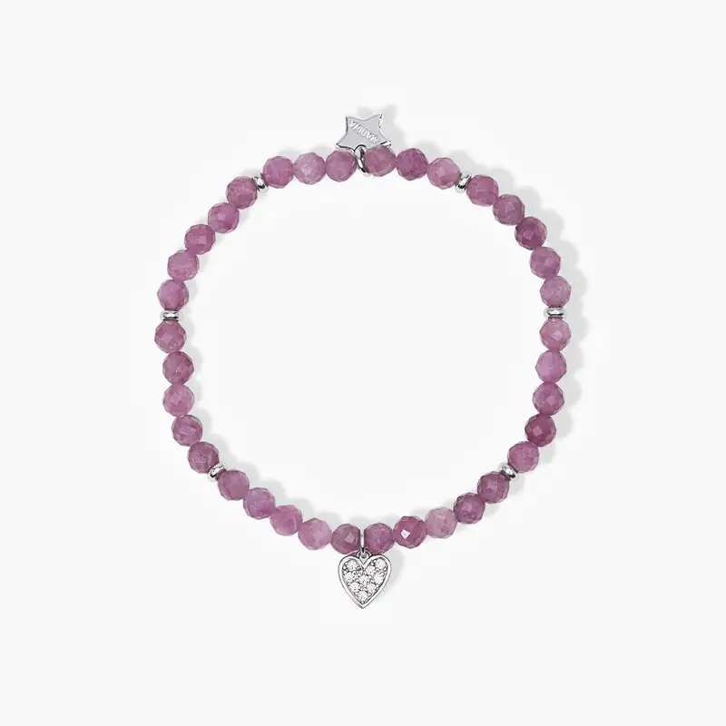 Bracciale Elastico Junior Con Tormalina E Cuore Pendente Mon Amour