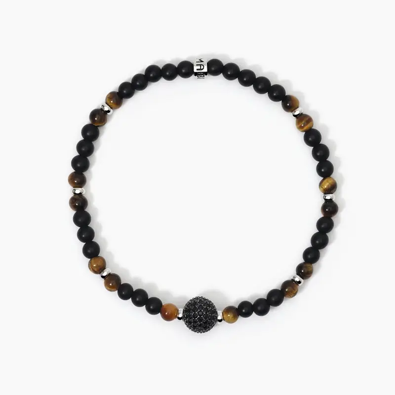 Bracciale In Argento Con Agata Nera E Occhio Di Tigre Bohémien