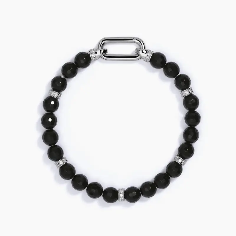 Bracciale In Argento Con Agata Nera E Zirconi Bianchi Elizabeth
