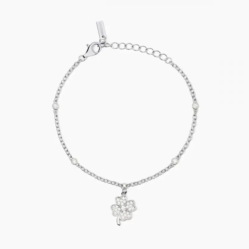 Bracciale In Argento Con Catena E Quadrifoglio Buona Fortuna