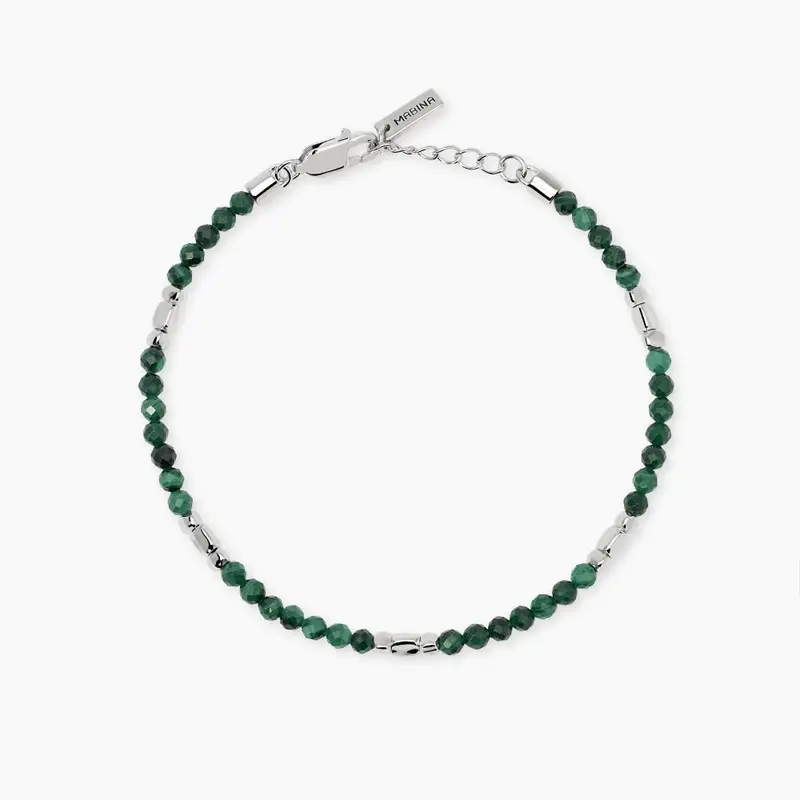 Bracciale In Argento E Malachite Sintetica Da Uomo Geo