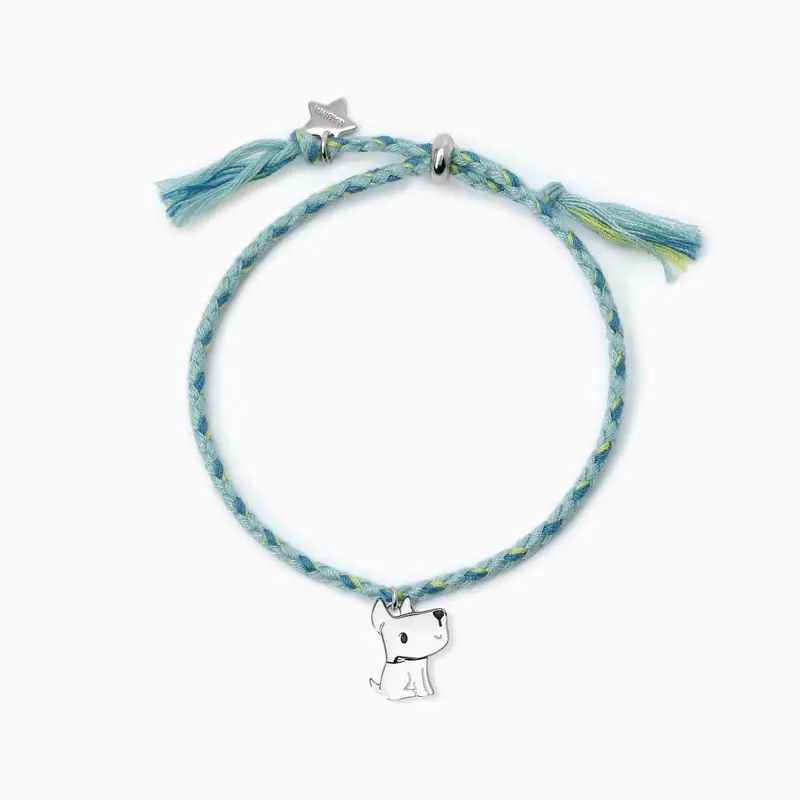 Bracciale Junior In Argento Con Cordino E Ciondolo Cagnolino Bau Bau