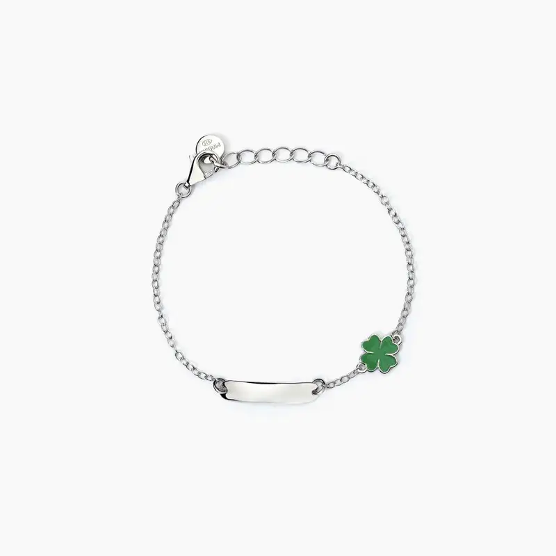 Bracciale Personalizzabile In Argento Con Quadrifoglio Lucky