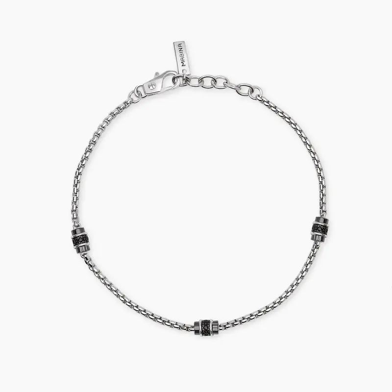 Bracciale Regolabile Con Catena Veneta E Zirconi Neri Da Uomo Thinker