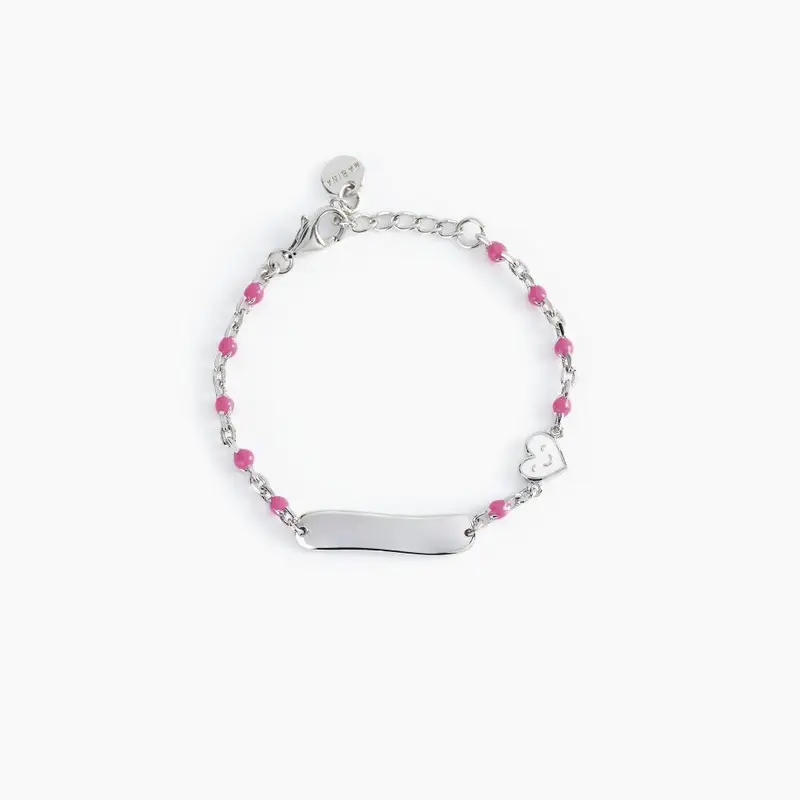 Bracciale Rosa Con Cuoricino E Targhetta Incidibile
