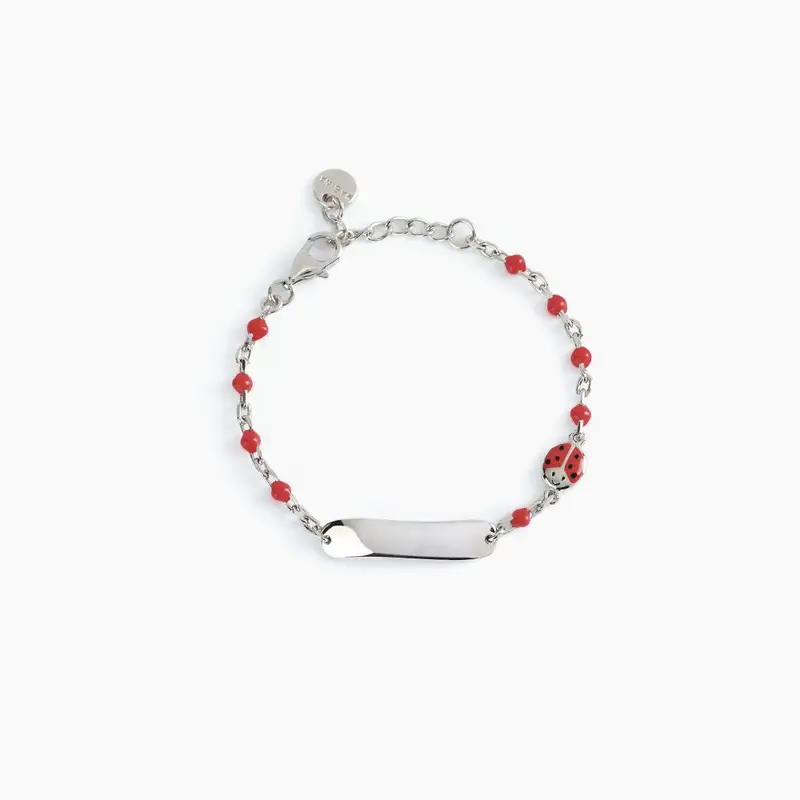 Bracciale Rosso Con Coccinella E Targhetta Incidibile