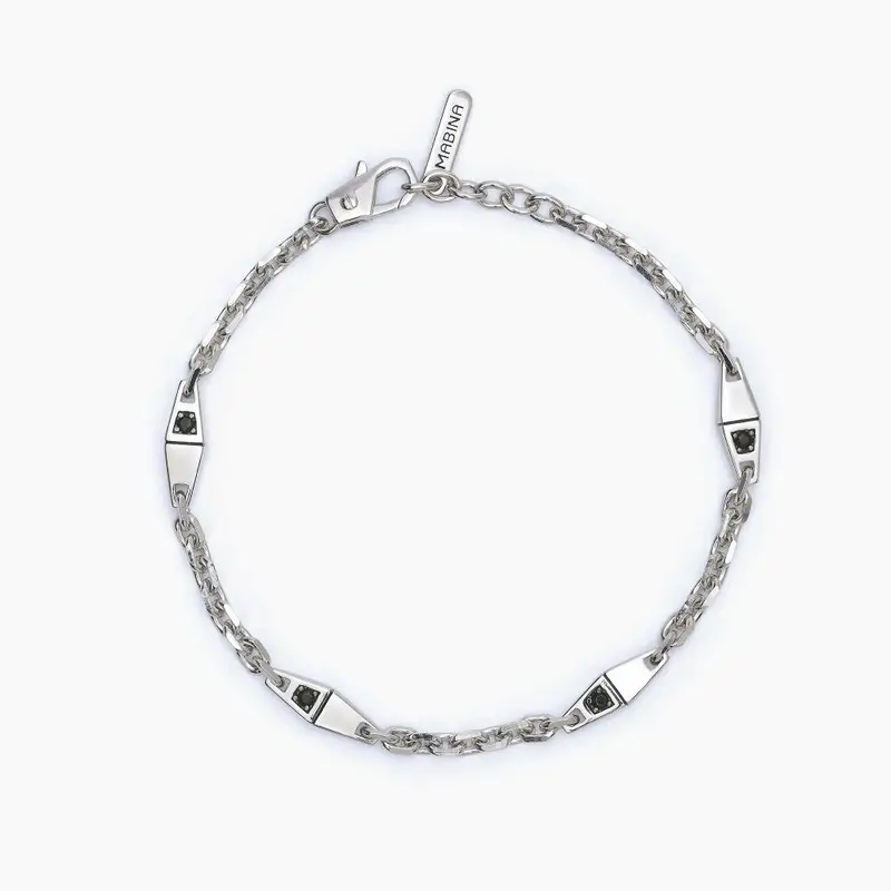 Bracciale Uomo Con Catena Rolò E Inserti Con Zirconi Neri Modernista