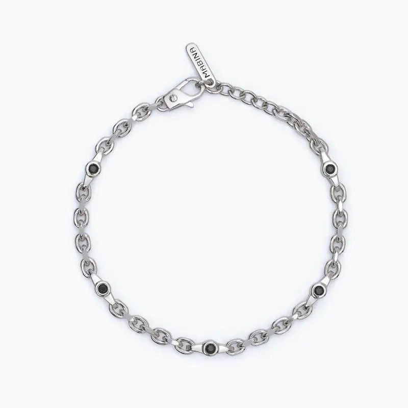 Bracciale Uomo Con Catena Rolò E Zirconi Neri Contemporaneo