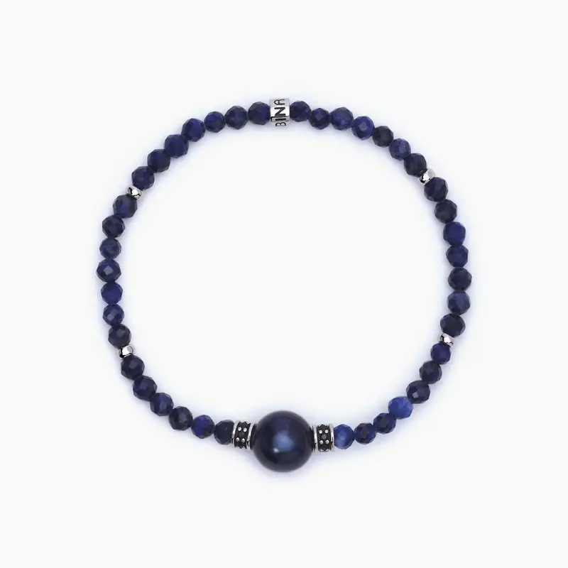 Bracciale Uomo Con Pietre Lapis, Perla Nera E Zirconi Neri Sunset