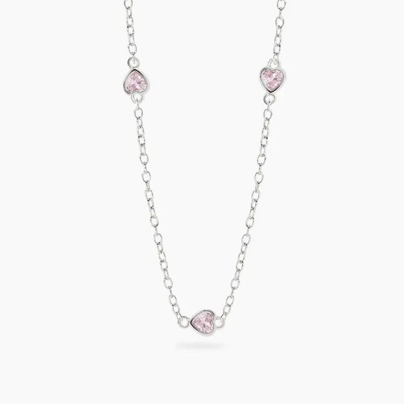 Collana Bambina In Argento Con Cuori In Zirconi Rosa Petit Cœur