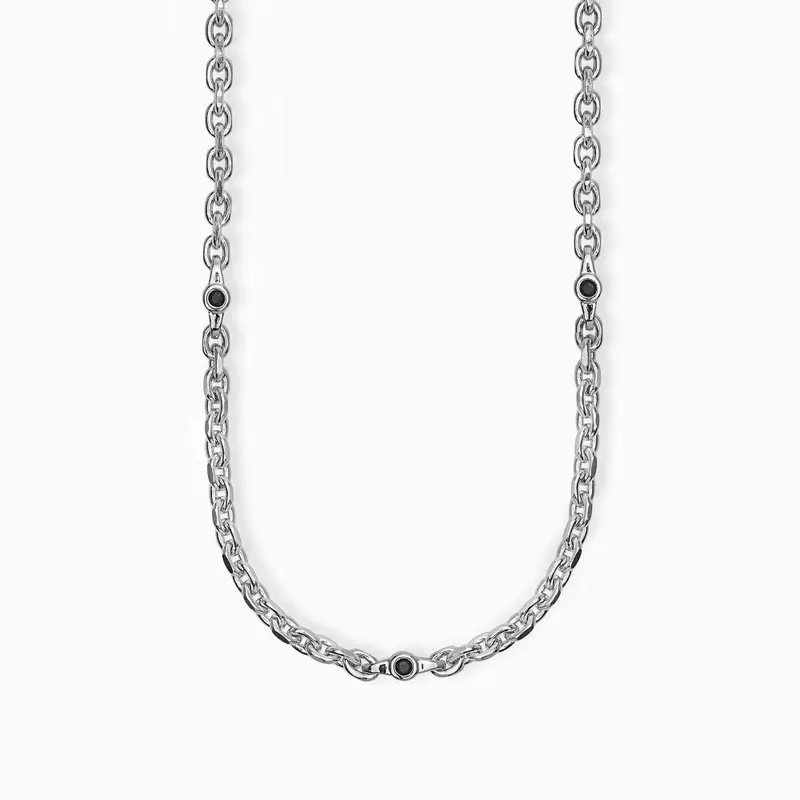 Collana Uomo In Argento Con Catena Rolò E Zirconi Neri Contemporaneo