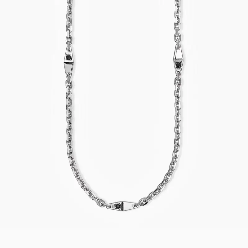 Collana Uomo In Argento Con Catena Rolò E Zirconi Neri Modernista