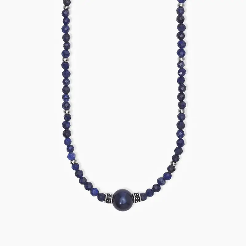 Collana Uomo In Argento Con Pietre Lapis, Perla Nera E Zirconi Neri Sunset