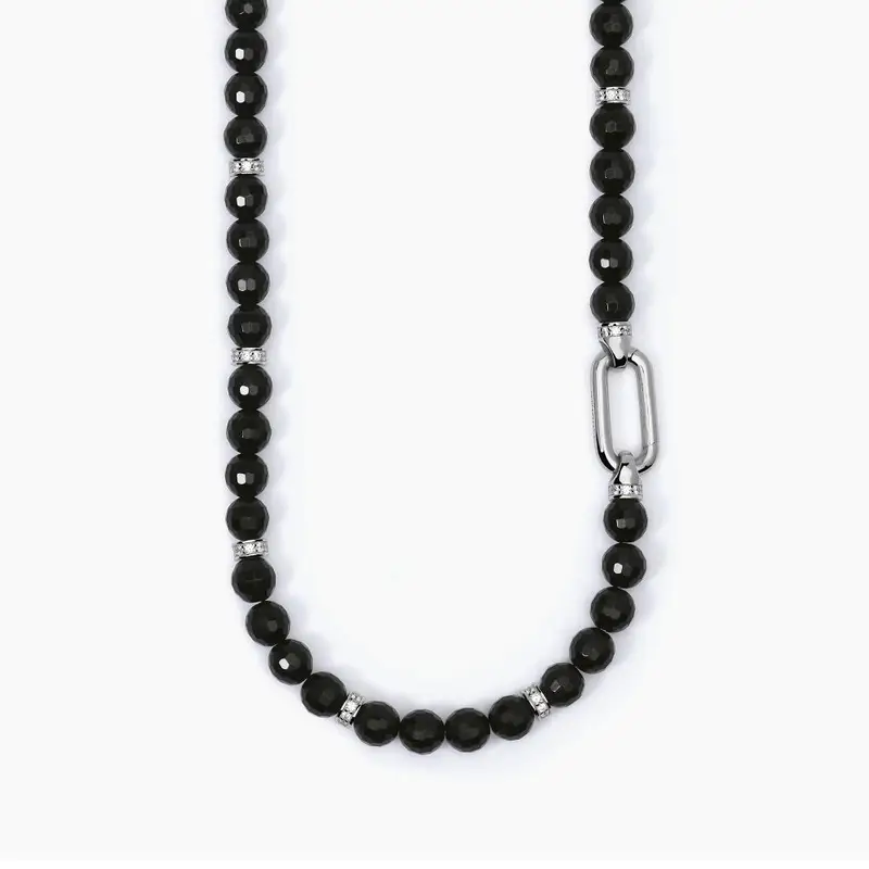 Girocollo In Argento Con Agata Nera E Zirconi Bianchi Elizabeth