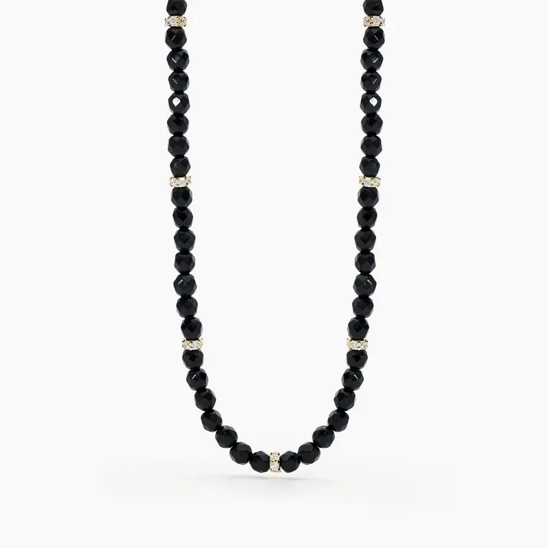 Girocollo In Argento Placcato Oro Con Agata Nera E Zirconi Bianchi Color Code
