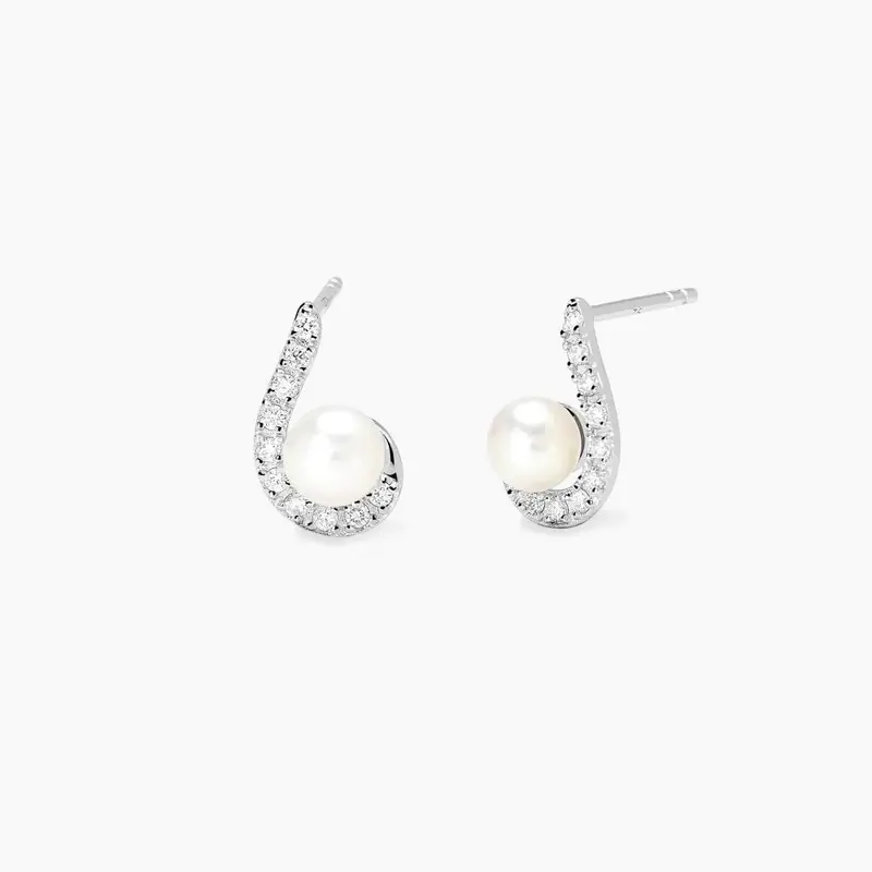 Orecchini Con Perla Coltivata E Diamanti Lab-grown 0,01 Carati