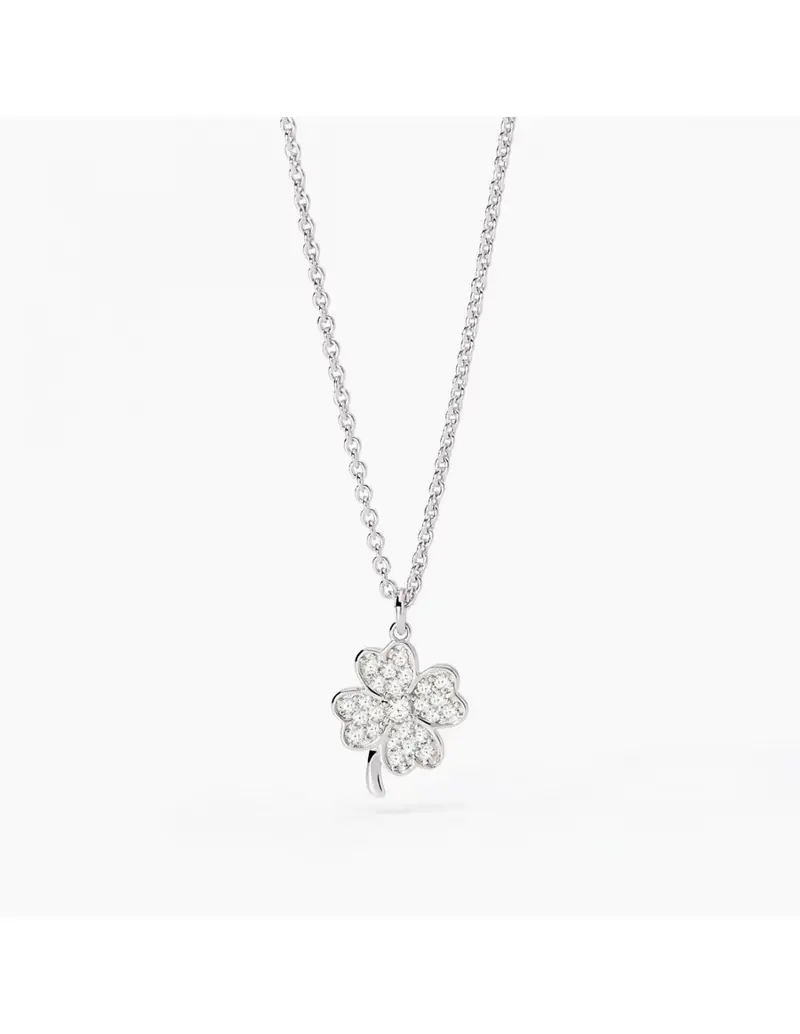 Girocollo MABINA Buona Fortuna 553706 in argento 925 pendente quadrifoglio cristalli bianchi
