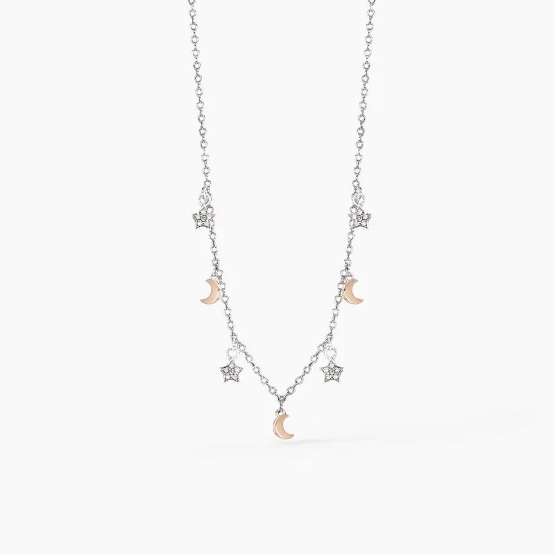 Girocollo Moon-Light In Argento Bicolore Con Zirconi - Mabina