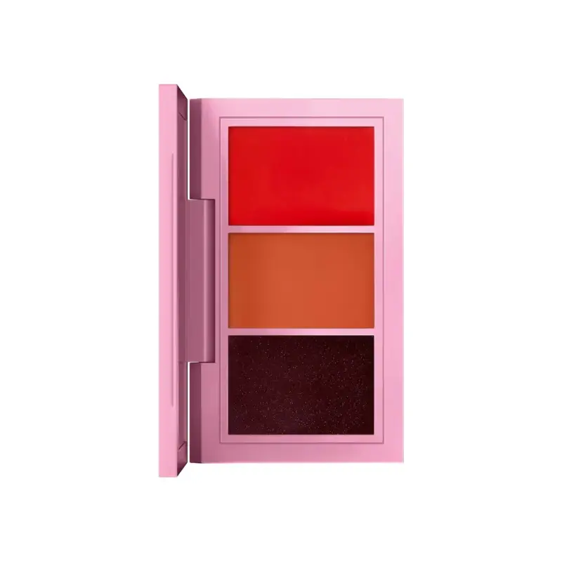 MAC di Harris With Love Palette labbra Roman Revelation Bright Orange (Matte) + No Place Like LA Warm Nude (Amplified) + London Grind Deep Purple (