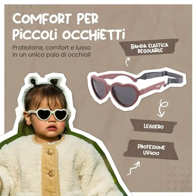 Maesy Occhiali da Sole per Bambina, 0-2 Anni, Protezione Polarizzata UV400, Montatura Flessibile e Pieghevole, Cinturino Elastico Regolabile, Occhiali da Sole Sicuri e Comodi per Bambino, Viola, Maes miniatura 2