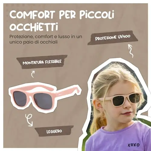 Maesy Occhiali da Sole per Bambina, 3-6 Anni, Protezione Polarizzata UV400, Montatura Flessibile e Pieghevole, Occhiali miniatura 2