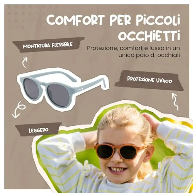 Maesy Occhiali da Sole per Bambina, 3-6 Anni, Protezione Polarizzata UV400, Montatura Flessibile e Pieghevole, Occhiali da Sole Sicuri e Comodi per Bambino, Azzurro, Faela miniatura 2