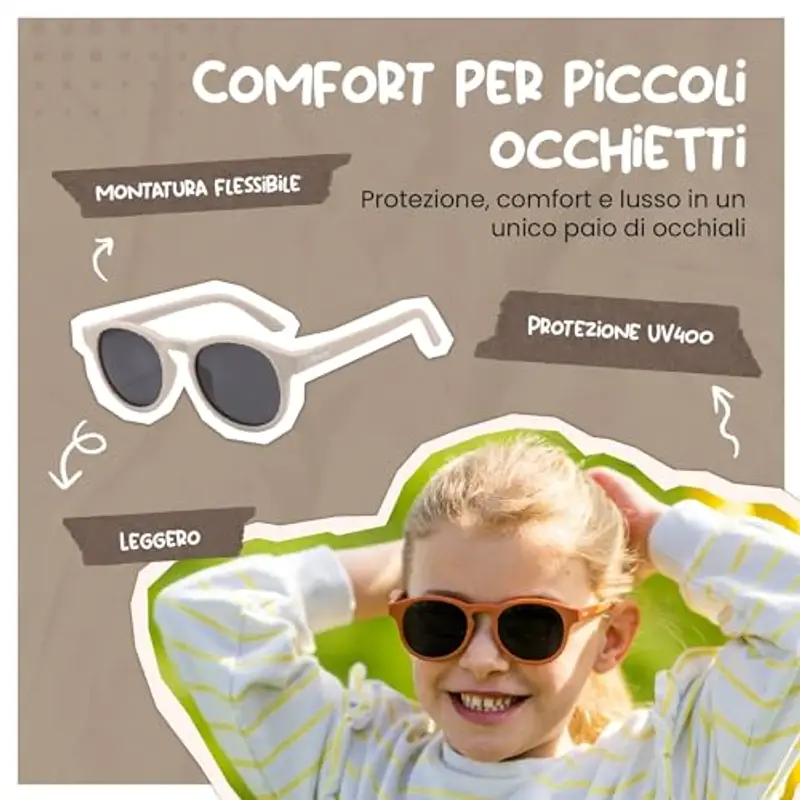 Maesy Occhiali da Sole per Bambina, 3-6 Anni, Protezione Polarizzata UV400, Montatura Flessibile e Pieghevole, Occhiali da Sole Sicuri e Comodi per Bambino, Beige Ecru, Faela miniatura 2